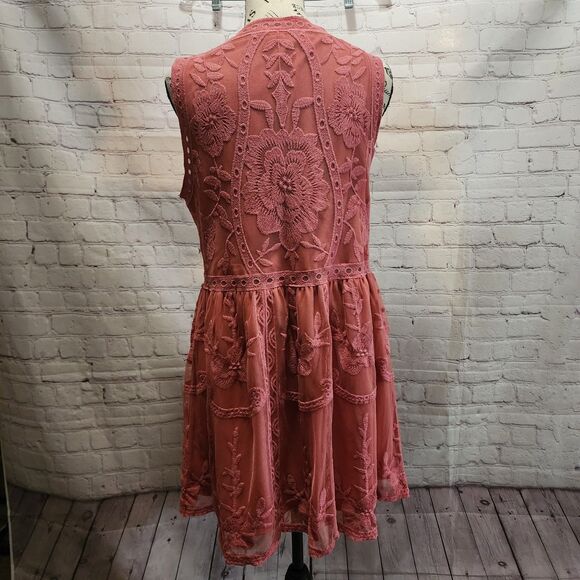 Anthropologie Entro Dress Womens Medium Pink Sleeveless Embroidered Lace Lined - Picture 4 of 13